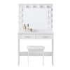 White Modern Dressing Table with LED Lights Mirror Vanity Make up Desk Stool Set