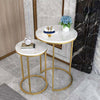 2Pcs Marble Side Table Nesting Coffee Tables Corner Cabin Bedroom White & Gold