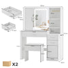 Dressing Table With Sliding LED Mirror Hidden Storage& Stool 3 Drawers Shelves