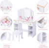 Wooden Kids Dressing Table, Girls Vanity Set w/ Mirror and Stool, White