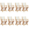 Folding Garden Chairs 8 pcs White Fabric and Solid Wood Y5F1