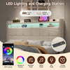 UPHOLSTERED BED FRAME 4FT6 DOUBLE BED LED LIGHTS WITH STORAGE DRAWERS, HEADBOARD