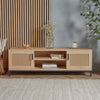 Rattan TV Unit Cabinet Stand Wood Effect 2 Door Storage Shelves | VonHaus