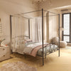 Double Size Metal Canopy Bed Frame 4-Poster Modern Platform Wooden Slat Support
