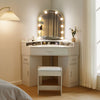 Corner Dressing Table with LED Lights Arch Mirror Vanity Make up Desk Stool Set