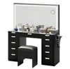 Vanity Dressing Table 11 Drawers Makeup Desk Chair Set with LEDMirror Stool