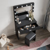 Modern LED Black Dressing Mirrored Makeup Table Vanity Set with Stool & Drawer
