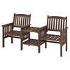COSTWAY Outdoor Fir Wood Loveseat with 2-Tier Side Table and 5 cm Umbrella Hole