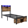 SINGLE METAL BED FRAME WITH LED, CHARGING PORT, STORAGE HEADBOARD & FOOTBOARD