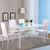 120cm Dining Table With 4/6 Chairs Set Glass Top Faux Leather Home Kitchen White