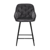 2x Grey Velvet Bar Stools with Foot rest Tufted stitching Seat Chairs