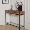 Slim Hallway Console Table Entryway Sideboard 2 Drawers With Glass Storage Shelf