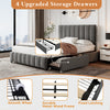 4ft6 Double Bed Frame Upholstered Platform Bed with Headboard, 4 Storage Drawers