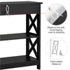 Black Console Table Narrow Wooden Hallway Table with Drawer 2 Storage Shelves