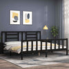 BULANED Bed Frame with Headboard Black 200x200 Solid Wood, Bedroom P7Q4
