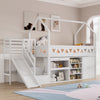 WOODEN KIDS BED 3FT SINGLE TREE HOUSE CANOPY BED MID SLEEPER WITH SLIDE & STAIRS
