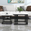 Square Nesting Coffee Table Metal Stacking Side Tables Set Marble-Look White