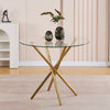 4x Grey Faux Leather Dining Chairs&Round Tempered Glass Golden Legs Dining Table