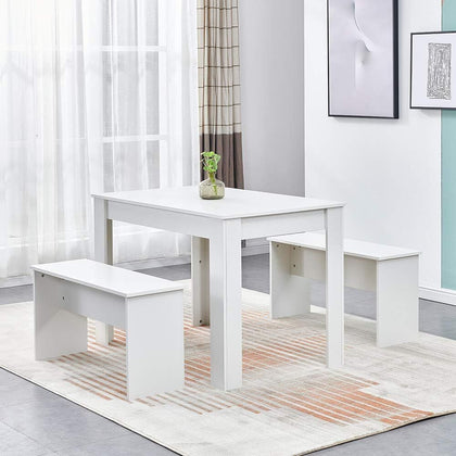 3 Piece Dining Table & Bench Set 4 Person Kitchen Office Furniture Space Saving