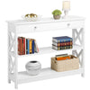 White Console Table with Drawer, 3 Tiers Slim Entryway Table for Living Room
