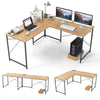 150 cm Corner Computer Desk with Built-in Power Strip-Natural