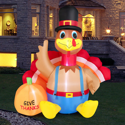 180 cm Thanksgiving Inflatable Turkey Fall Harvest Decoration for Lawn w/LED Lit