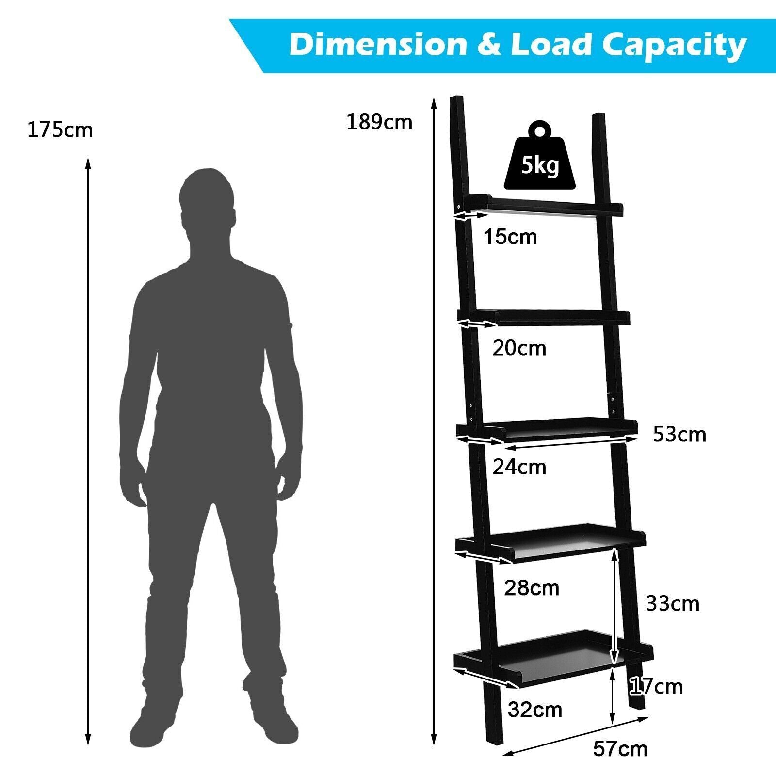 Mdf Ladder Rack Display 5 Tier Wooden Wall Rack Leaning Ladder Shelf Unit Bookcase Display MDF ...