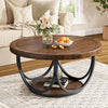 35.4" Round Coffee Table with 2 Tiers, Industrial Center Table for Living Room