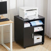 Wood Open Shelf Printer Stand Office File Storage Cabinet Side Table with Wheels