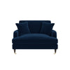Blue Velvet Loveseat with Saddle Arms Wood Legs Foam Filled Traditional Style