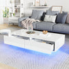 Coffee Table with 2 Storage Drawers White High Gloss Tea Table with LED Lights
