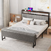 4FT6 METAL BED FRAME WITH GREY FABRIC UPHOLSTERED HEADBOARD DOUBLE BED FRAME Bft