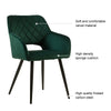Pair of Dining Chair Velvet Diamond Chairs with Metal Legs Black/Blue/Grey/Green