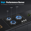 OYAJIA 58cm Black 3 Burner Gas On Glass Hob With Cast Iron Pan Stands UK
