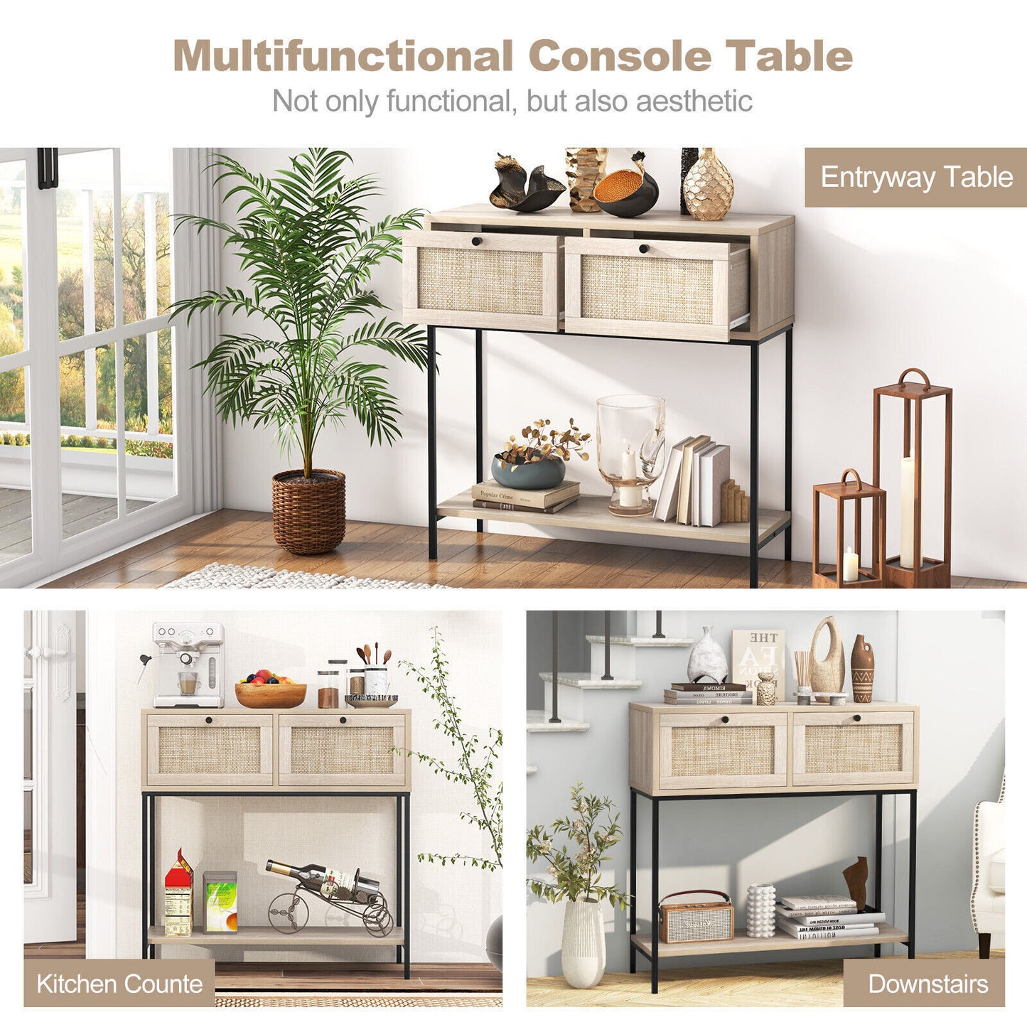 2-tier Console Table Living Room Home Long Sofa Side Table w/Drawers