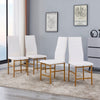 4pcs White Faux Leather Dining Chairs & Round Glass Dining Table Golden Legs Set