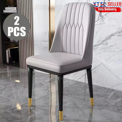 2PCS Dining Chair Faux Leather Padded Seat Metal Leg Kitchen Restaurant Chairs