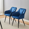2pcs Blue Velvet Dining Chairs Set Padded Seat Metal Legs Kitchen Furniture
