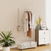 Portable Mobile Clothes Hanging Rod Kids Clothes Rack w/ Basket-White