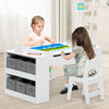 2-in-1 Kids Art Table and Chairs Set Wooden Toddler Craft Easel Desk W/ Shelves