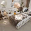Double Bed Frame with Beige Upholstered Headboard 4ft6 Bed Frame with LED Light