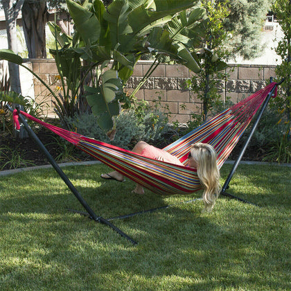 2-Person Hammock with Premium Canvas & 200KG Capacity Metal Stand Hammock Garden