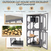 Wooden Cat House Kitten Cage Enclosure on Wheels w/Asphalt Roof 2 Platforms