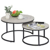 2 Pcs Stacking Coffee Table Set Steel Frame, Marble Grey