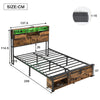 Single Bed Frame Industrial Metal Platform Bed with Headboard & Storage Space
