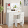 White Dressing VanityTable Wood Makeup Desk with LED Mirror 5 Drawers Stool