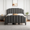 4ft6 Double Bed Upholstered Bed Frame with Headboard and Solid Wooden Slats Grey