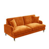 Orange Velvet Sofa 3 Seater Foam Filled with Saddle Arms Dark Wood Gold Legs