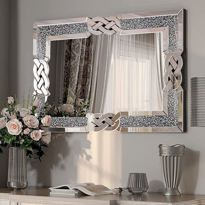 XXL Large Crystal Crush Diamond Mirror Vanity Silver Decorative Wall Hang Mirror