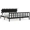 Camerina Bed Frame with Headboard Black 200x200 Solid Wood,Furniture,Beds M3F7